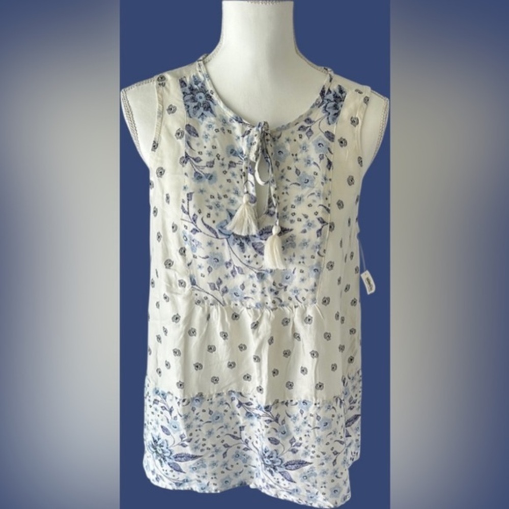 Old Navy Blue and White Relaxed Tie Front Blouse
